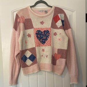 Women's Patchwork Heart Sweater - Pink and Cream